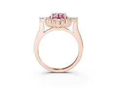 Fancy Pink Round Cut Diamond Cluster Halo Ring Set in Rose gold with Marquise and Round Accents