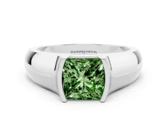 Fancy Green Princess Cut Diamond Bezel Solitaire Ring Set in Platinum with Wide Band
