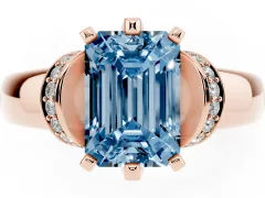 Fancy Blue Emerald Cut Diamond Pavé Band Solitaire Ring Set in Rose gold with Prong Setting