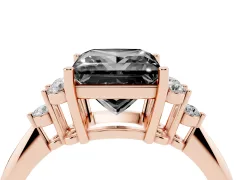 Fancy Black Princess Cut Diamond Cluster Ring Set in Rose gold with Plain Band and Prong Setting
