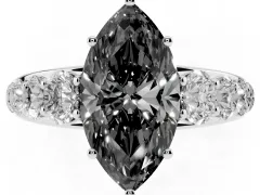 Fancy Black Marquise Cut Diamond Solitaire Ring Set in White gold with Pavé-Set Band and Prong Setting