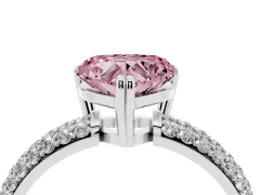 Fancy Pink Heart Cut Diamond Solitaire Ring Set in White gold with Multi-Row Round Pavé Band and Prong Setting