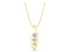 Three-Stone Round Diamond Pendant Set in Yellow gold with Curved Metal Frame