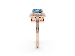 Fancy Blue Princess Cut Diamond Halo Ring Set in Rose gold with Accent-Lined Split Shank and Prong Setting