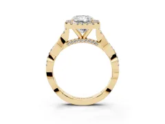 Radiant Cut Diamond Halo Twist Band Solitaire Ring Set in Yellow gold with Prong Setting