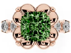 Fancy Green Cushion Cut Diamond Floral Halo Ring Set in Rose gold with Shared Prong Band
