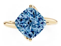 Fancy Blue Cushion Cut Diamond Solitaire Engagement Ring Set in Yellow gold with Classic Plain Band