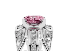 Fancy Pink Radiant Cut Diamond Art Deco Ring Set in Platinum with Pavé Split Shank