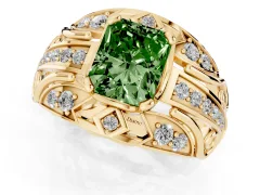 Fancy Green Radiant Cut Diamond Art Deco Ring Set in Yellow gold with Pavé Split Shank