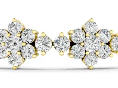 Round Diamond Floral Cluster Tennis Bracelet Set in Yellow gold with Prong Setting
