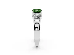 Fancy Green Cushion Cut Diamond Three-Stone Ring Set in White gold with Round Side Stones and Classic Band
