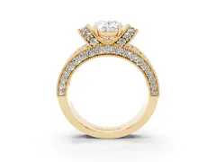 Oval Cut Diamond Milgrain Halo Pavé Engagement Ring Set in Yellow gold with Prong Setting