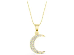 Pavé Round Diamond Crescent Pendant Set in Yellow gold with Four-Prong Setting