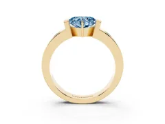 Fancy Blue Heart Cut Diamond Channel-Set Band Ring Set in Yellow gold with Bezel Prong Setting