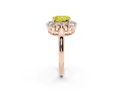 Fancy Yellow Radiant Cut Diamond Halo Cluster Engagement Ring Set in Rose gold with Polished Band and Prong Setting