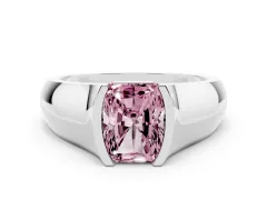 Fancy Pink Radiant Cut Diamond Bezel Solitaire Ring Set in White gold with Wide Band