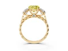 Fancy Yellow Heart Cut Diamond Three-Stone Ring Set in Yellow gold with Braided Band