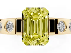 Fancy Yellow Emerald Cut Diamond Channel-Set Band Ring Set in Yellow gold with Bezel Prong Setting