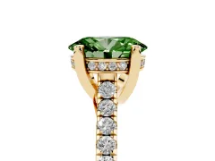 Fancy Green Oval Cut Diamond Solitaire Ring Set in Yellow gold with Brilliant Pavé Band and Prong Setting