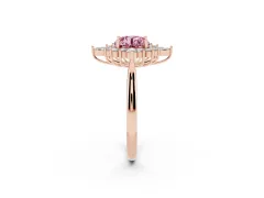 Fancy Pink Round Cut Diamond Cluster Halo Ring Set in Rose gold with Marquise and Round Accents