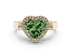 Fancy Green Heart Cut Diamond Halo Ring Set in Yellow gold with Twist Band and Pavé Accents