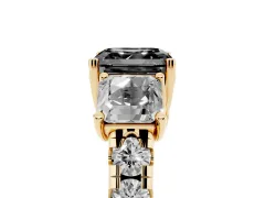 Fancy Black Asscher Cut Diamond Three-Stone Ring Set in Yellow gold with Pavé Band