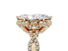 Marquise Cut Diamond Halo Twist Band Solitaire Ring Set in Yellow gold with Prong-Set Center Stone