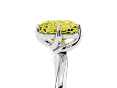 Fancy Yellow Radiant Cut Diamond Solitaire Engagement Ring Set in Silver with Classic Plain Band