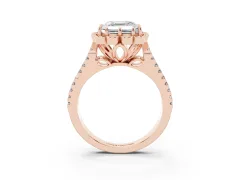 Asscher Cut Diamond Floral Halo Split Shank Engagement Ring Set in Rose gold with Pavé Shank