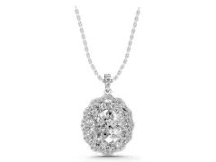 Oval Diamond Floral Halo Pendant Set in White gold with Accent Halo