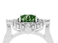 Fancy Green Round Cut Diamond Cluster Halo Ring Set in White gold with Marquise and Round Accents