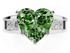 Fancy Green Heart Cut Diamond Solitaire Ring Set in Silver with Channel-Set Accent Stones and Prong Setting