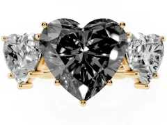 Fancy Black Heart Cut Diamond Three-Stone Ring Set in Yellow gold with Braided Band