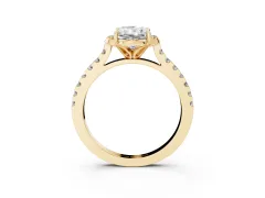 Radiant Cut Diamond Solitaire Ring Set in Yellow gold with Pavé Band and Floral Prong Setting