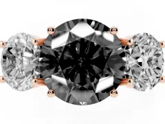 Fancy Black Round Cut Diamond Three-Stone Ring Set in Rose gold with Pavé Band