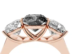 Fancy Black Cushion Cut Diamond Three-Stone Ring Set in Rose gold with Plain Polished Band