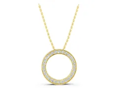 Round Diamond Pavé Circle Pendant Set in Yellow gold with Polished Edges