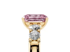 Fancy Pink Emerald Cut Diamond Five-Stone Prong Set Engagement Ring Set in Yellow gold with Channel Band
