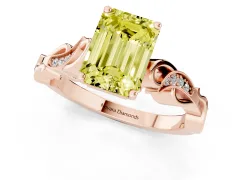 Fancy Yellow Emerald Cut Diamond Vine Band Solitaire Ring Set in Rose gold with Milgrain Prong Setting