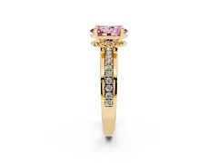 Fancy Pink Oval Cut Diamond Solitaire Ring Set in Yellow gold with Channel Set Band and Prong Setting