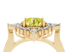 Fancy Yellow Round Cut Diamond Cluster Halo Ring Set in Yellow gold with Marquise and Round Accents