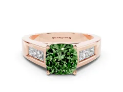 Fancy Green Cushion Cut Diamond Solitaire Ring Set in Rose gold with Channel-Set Accent Stones and Prong Setting
