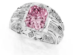 Fancy Pink Radiant Cut Diamond Art Deco Ring Set in Silver with Pavé Split Shank