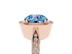 Fancy Blue Round Cut Diamond Halo Engagement Ring Set in Rose gold with Accent Split Shank Band