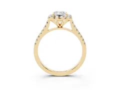 Emerald Cut Diamond Cushion Halo Ring Set in Yellow gold with Pavé Band
