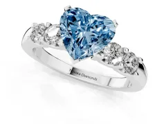 Fancy Blue Heart Cut Diamond Five-Stone Prong Set Engagement Ring Set in Platinum with Channel Band