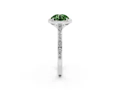 Fancy Green Round Cut Diamond Halo Engagement Ring Set in Silver with Round Pavé Shoulders and Heart Gallery