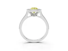 Fancy Yellow Pear Cut Diamond Halo Milgrain Pavé Band Ring Set in White gold with Prong Setting