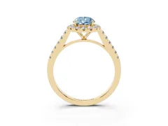 Fancy Blue Pear Cut Diamond Halo Pavé Engagement Ring Set in Yellow gold with Prong Setting