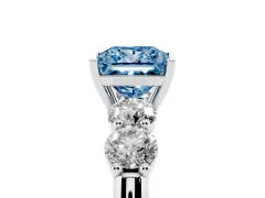 Fancy Blue Princess Cut Diamond Five-Stone Prong Set Ring Set in Platinum with Classic Band
